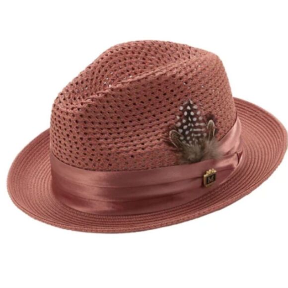 MONTIQUE MEN'S SPICE  COLOR PINCH BRAIDED FEDORA WITH MATCHING SATIN RIBBON. H34 - Picture 1 of 1
